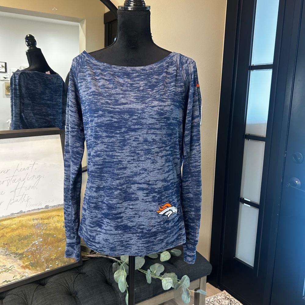 Nike NFL Denver Broncos Womens Medium Navy Blue Space Dye Long Sleeve Top